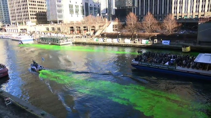 Chicago River dyed green for St. Patrick's Day 2019 