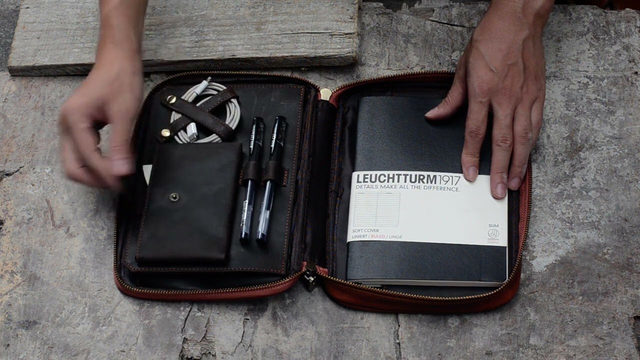 Leather Portfolio Zippered for Men Women iPad Mini 6 5  Case  Pencil Holder Phone Notebook A5