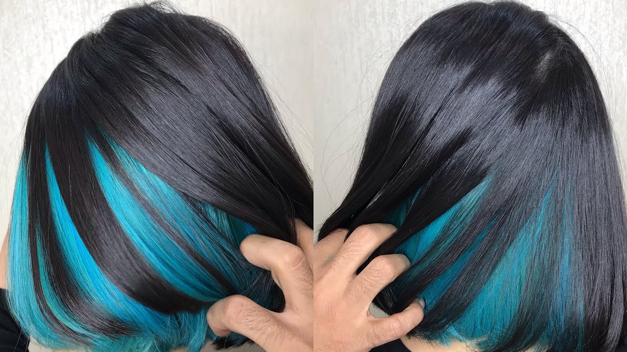 8. Purple blue peekaboo highlights on dark grey hair - wide 5