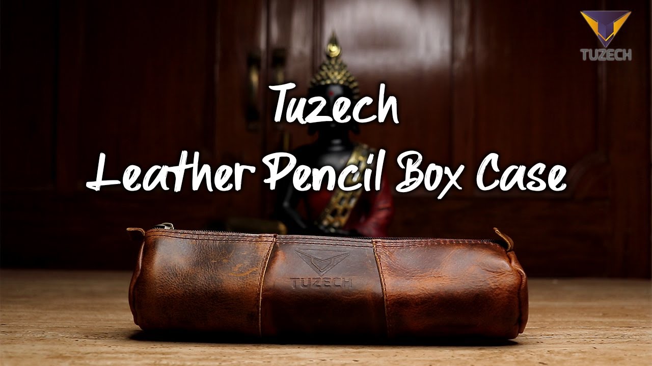 Tuzech Rustic Vintage Style Pen Pencil Case Leather Pouch for Students & Professionals (9.9x3.7 IN.)