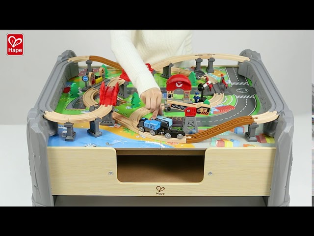 HAPETOYS 70 Piece Railway Train & Table Set with Battery Powered