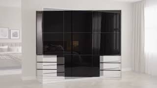 Schwebetürenschrank Level 36 C - Hochglanz Schwarz / Weiß - 300 x 236 cm - Mehr als 5 Schubladen