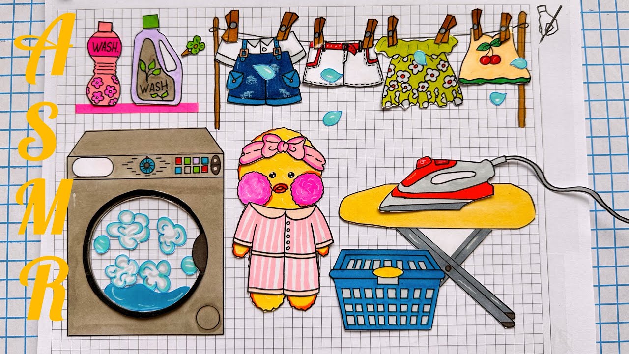 💕Paper diy💕washing machine 👗paper play 💸#asmr #paperdiy