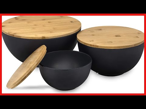 Salad Bowl with Lid - Large Salad Bowl Set of 3 with Wooden Lids