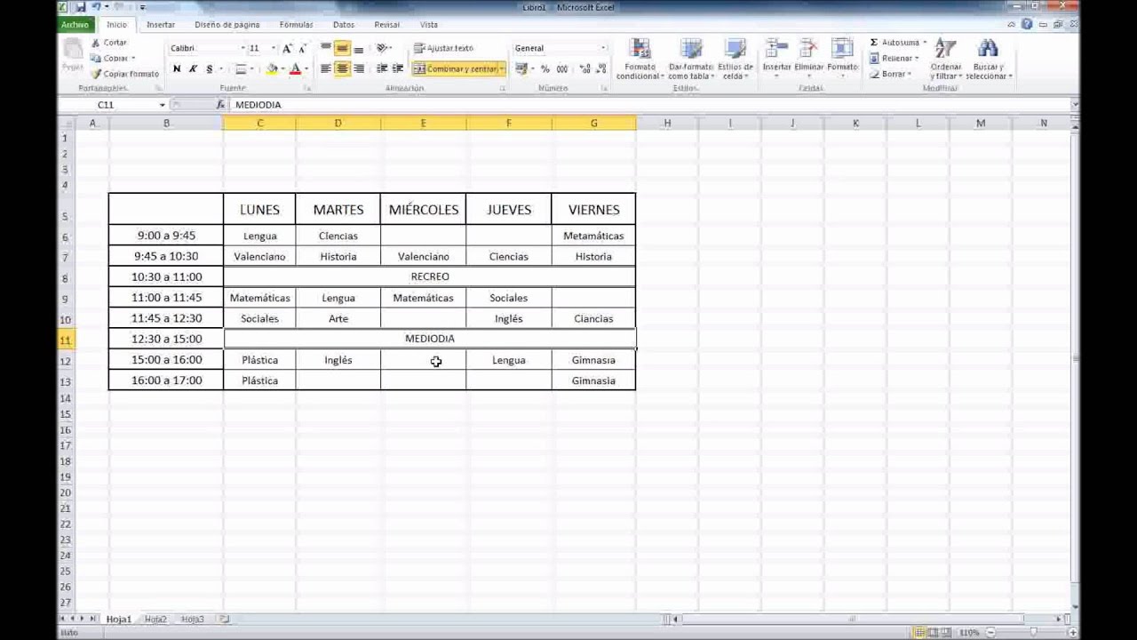 Hacer Horarios En Excel Excel 2010 - Hacer un horario escolar en Excel 2010 - YouTube