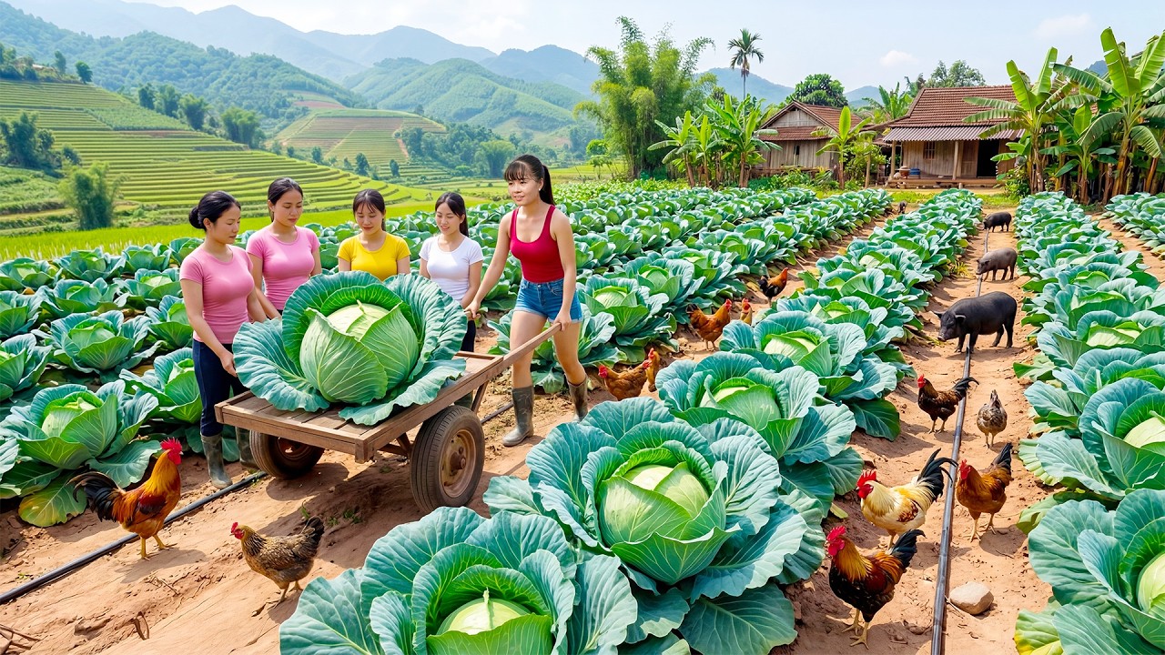 Use Truck To Harvesting Giant Cabbages Go To Market Sell | Farm to Market