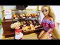 Barbie Doll Mister Donut Shop! ! Morning routine story of Rapunzel parent and children