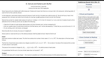 Codeforces Round 1011 (Div. 2) D. Serval and Kaitenzushi Buffet