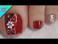 DISEÑO DE UÑAS PARA PIES FLOR NEGRO Y ROJO ¡Muy fácil! - FLOWERS NAIL ART - NLC