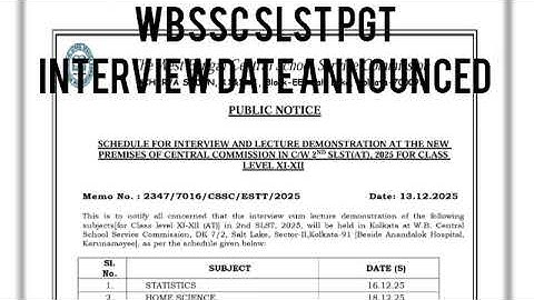 WBSSC SLST PGT interview date announced 