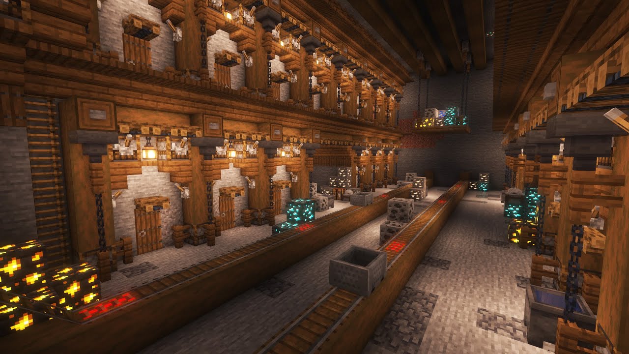 【Minecraft】シンプルでおしゃれ！炭鉱のようなブランチマイニング場の簡単な作り方【マインクラフト】【マイクラ建築】【作り方】【解説】【サバイバル建築】How to make a mine