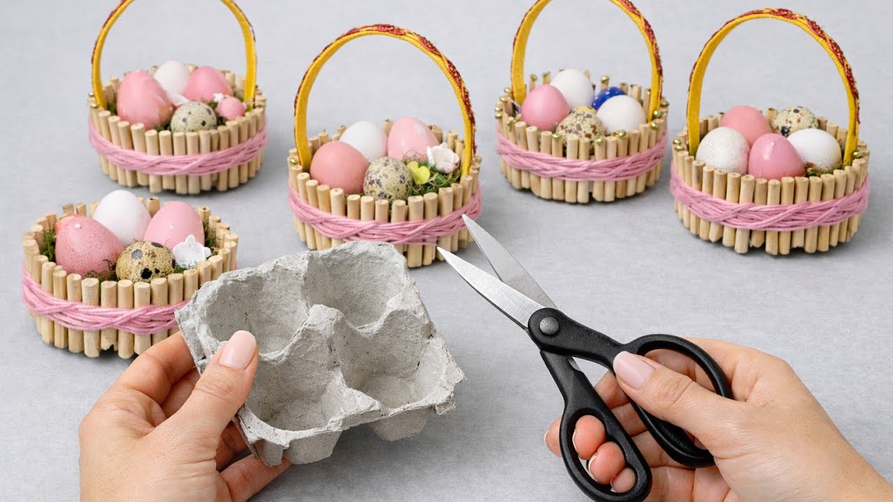 КРАСОТА ! Делаю МНОГО и ПРОДАЮ их ВСЕ. 2 идеи к ПАСХА DIY пасхальные поделки из лотков яиц и тесьмы 