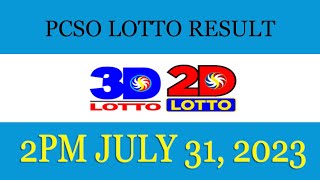 Lotto Result for 2PM July 31, 2023 Monday