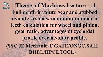 Theory of Machines Lecture 11: Full depth & stubbed involute systems, minimum number of teeth.