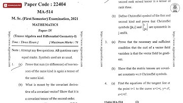 MSC 1ST SEM MATHEMATICS TENSOR ALGEBRA AND DIFFERENTIAL GEOMETRY 1ST 2021 | MJPRU