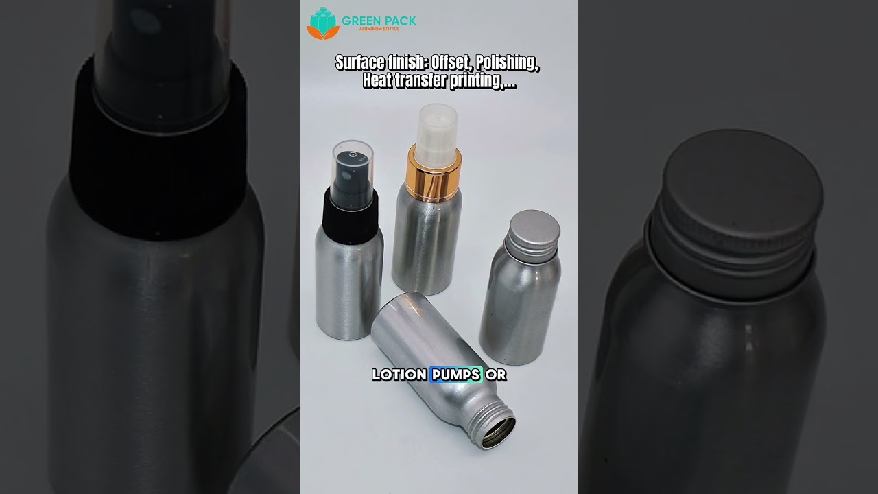 Aluminum bottles designed for cosmetic and personal care products.
