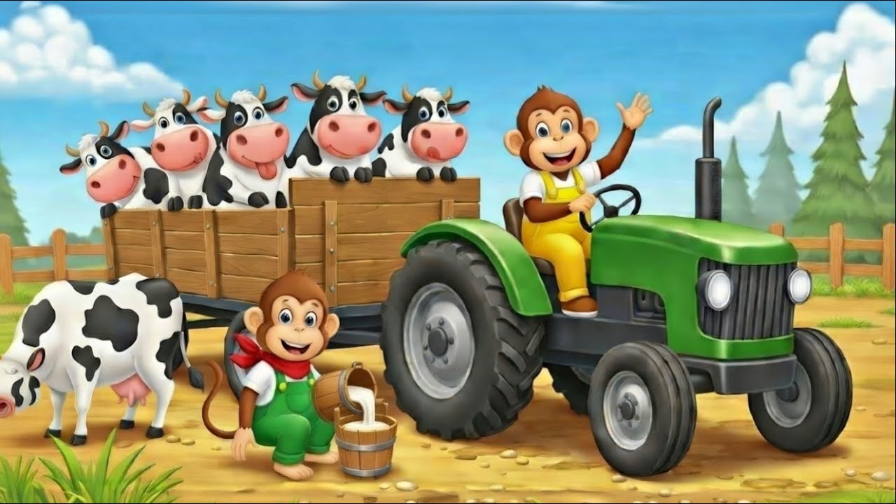Monkey funny fixes tractor and milk production | Farm Work | monkey cartoon