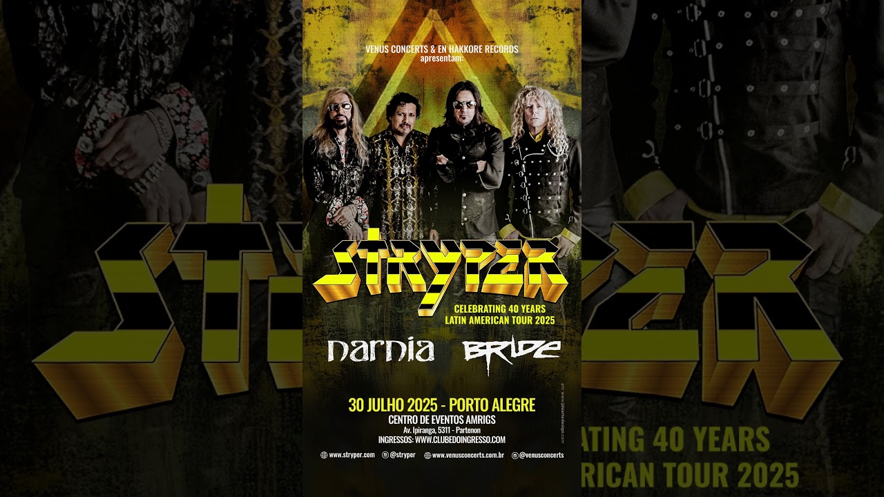 🔥 Narnia em  Porto Alegre + Stryper + Bride - 30 Julho 2025 🎸✝️