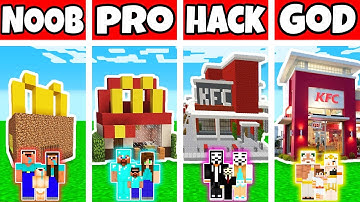 Minecraft: FAMILY MODERN FAST FOOD RESTAURANT BUILD CHALLENGE - NOOB vs PRO vs HACKER vs GOD