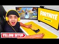 Little Brother Plays Fortnite With YELLOW GAMING SETUP...