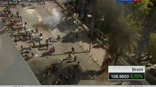 Protests in Greece. Fighting continues demonstrators and the police. News on Russian TV. 20/10/2011