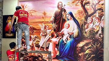 Thi Công Tranh Dán Tường Bữa Tiệc Ly Cuối Cùng Và Tranh Chúa, Đức Mẹ Và Các Thiên Thần.