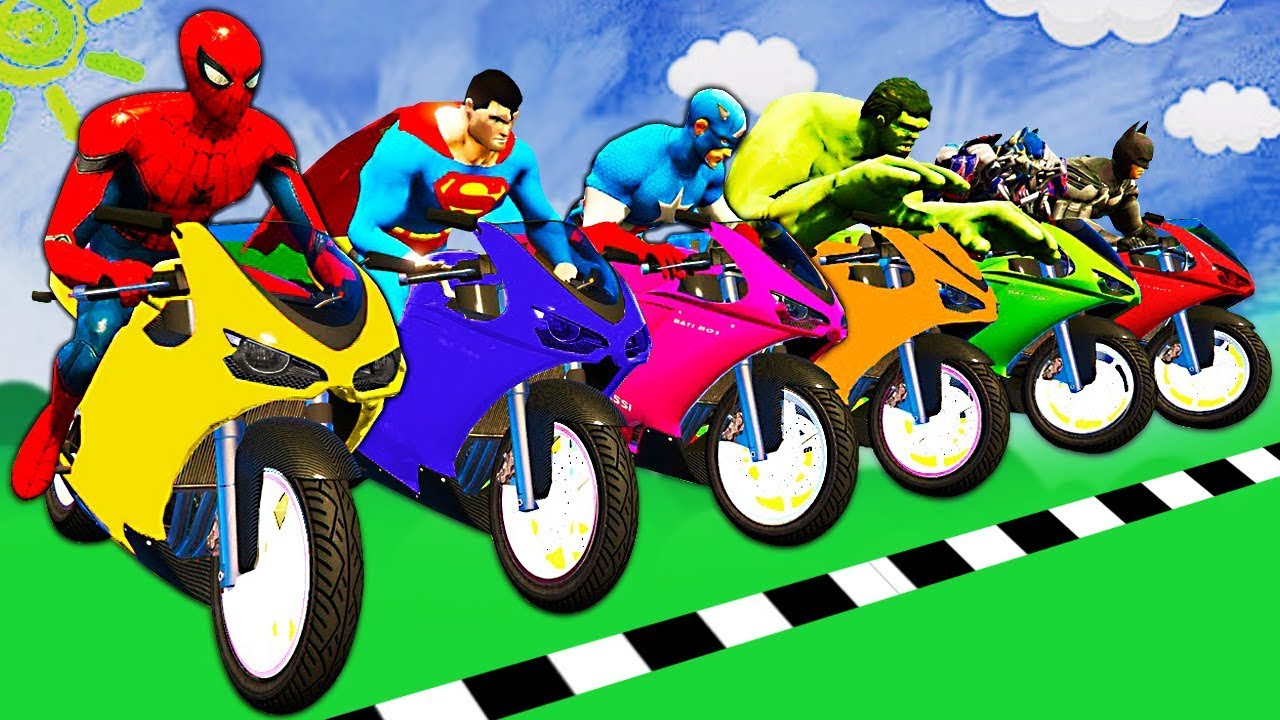 Motos Coloridas para Crianças - APRENDER CORES - Super Heroes