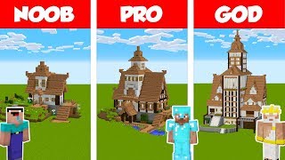 Minecraft Noob Vs Pro Vs God: Village House Build Challenge In Minecraft /Animation