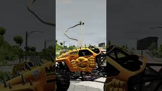 Monster Truck stunts, jumps, crashes, crushing cars bus