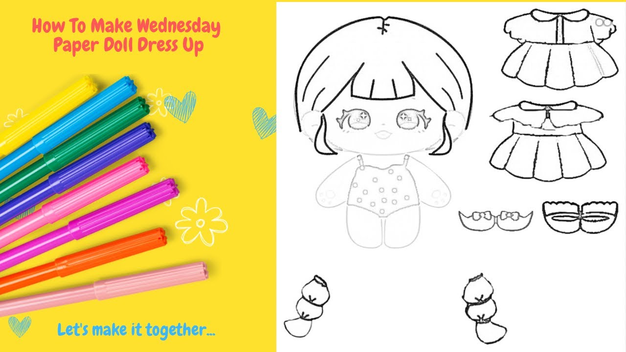 DIY How To Make Baby Wednesday Paper Doll Dress Up Drawing, Coloring