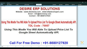 Tally and google sheet Integration For Price List From Tally Prime 4.1| Tally Auto Send| 70057| DES