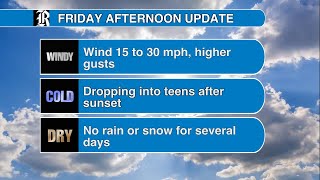 Friday afternoon weather: Windy and very cold tonight and Saturday
