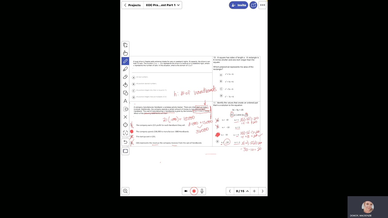 Vid 2 - Algebra 1 EOC Practice Test Questions 11-20 Dowdy 