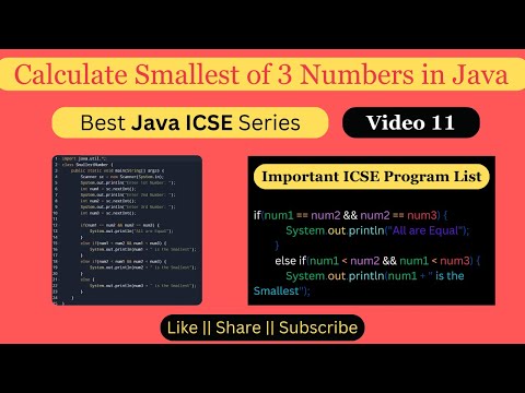 Java Program to Find the Smallest of 3 Numbers | Solved Class 10 ICSE Java Programs | (Hindi)