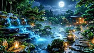 100% Stress Relief 🏮 Japanese Bamboo Garden at Night | Relaxing Stream Sounds