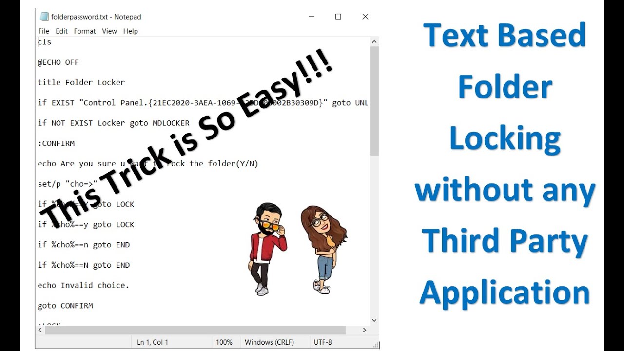 Text-Based Folder Locking with Password-(For Microsoft Windows without any third party application)