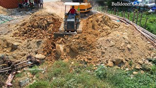 Transaction Filling up land By Bulldozer MITSUBISHI D20P Pusher Soil And  Dump Truck Unloading Soil