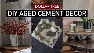 DOLLAR TREE CONCRETE DIY DECOR HACKS (aged pots, ruffled bowl, textured artwork, rustic riser)
