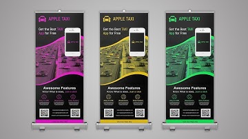 Professional Roll Up banner Design for Taxi App - Photoshop Tutorial