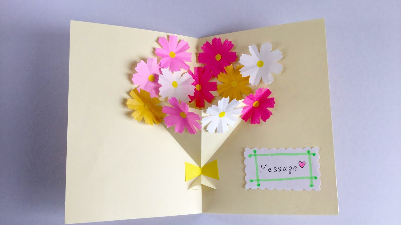 メッセージカードを手作り 飛び出す簡単なもの 花束や文字も立体に