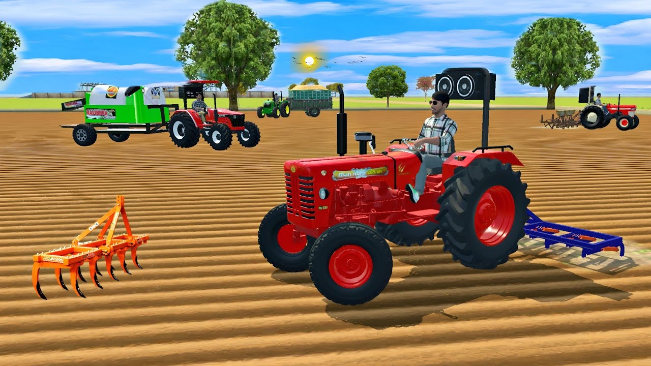 🚜JOHN DEERE vs JHOTTA vs SWARAJ vs MAHINDRA💪 Tractor Trolley Thresher Farming🚜Farming 3D Game