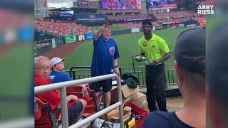 ST. LOUIS, MO - AUG 02: A fan wears a shirt keeping peace in the family  between split St. Louis and Chicago fans during a game between the Chicago  Cubs and the