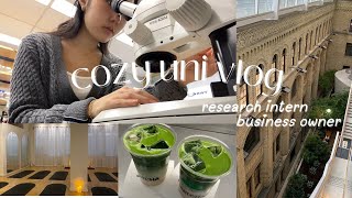 cozy uni vlog | research intern, yoga &amp; pilates, business owner 🎧👩🏻‍💻🎀