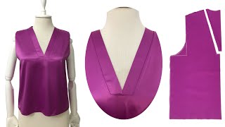 Without difficulty ✅️ sewing V neck blouse is now easier and simpler technique for beginners