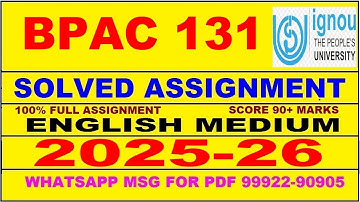 BPAC 131 solved assignment 2025-26 in English || bpac 131 solved assignment 2026 || bpac131 2025-26