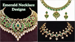 Emerald Necklace Designs In Gold|Green Stone Necklace Designs|Pachala Necklace Collection In Gold