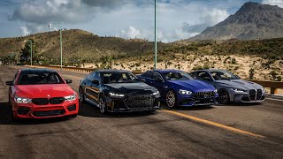 Forza Horizon 5 Drag race: 2021 Audi RS7 vs AMG GT63S 4Door vs BMW M5 Competition vs BMW M4 CSL G82