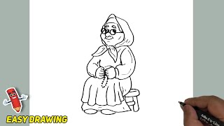 How To Draw An old Lady Easy and Step by Step | An Old Lady Line Drawings Tutorials | An old Lady