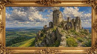 Medieval Castle Ruin Summer Hill Painting | Gold Frame TV Art | Art Screensaver for TV | 1 Hour 4K