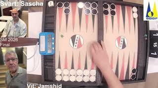 Backgammon, SM augusti 2026. Final i huvudturneringen; Jamshid vs Sascha.